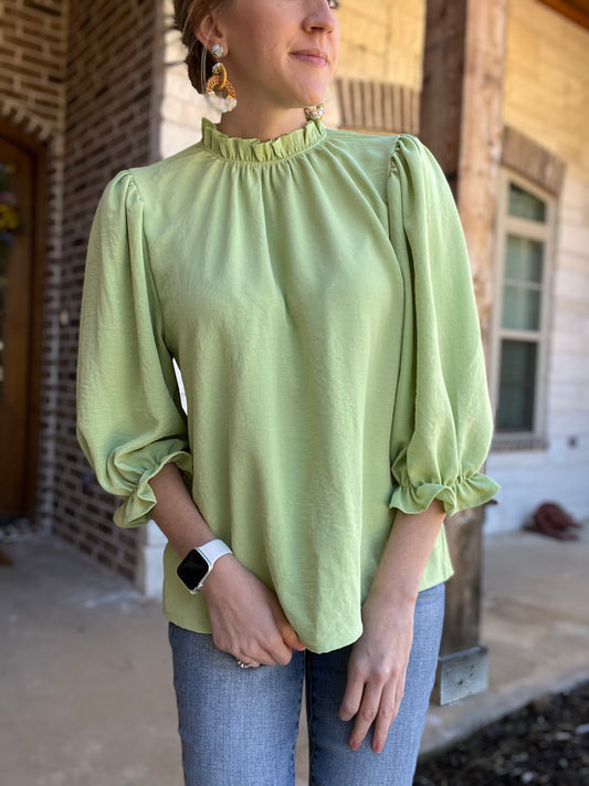 Becky mock neck top- honeydew