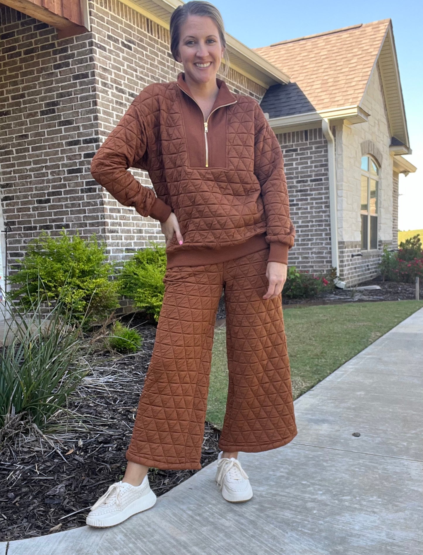Quilted Half Zip Top- copper