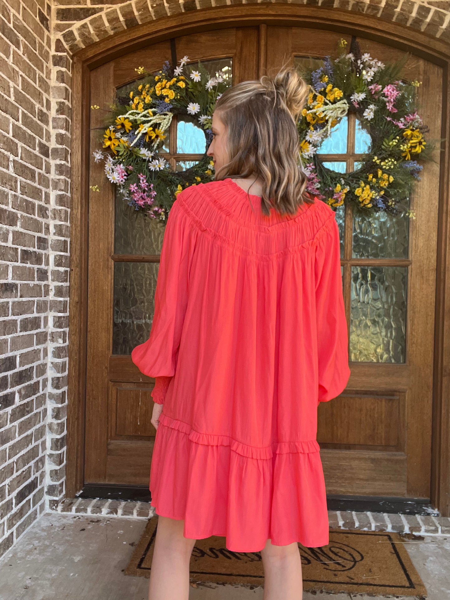 Carley chic detail dress- Coral
