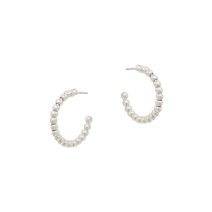 Silver Beaded Ball Hoop earrings- silver