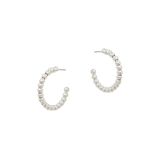 Silver Beaded Ball Hoop earrings- silver