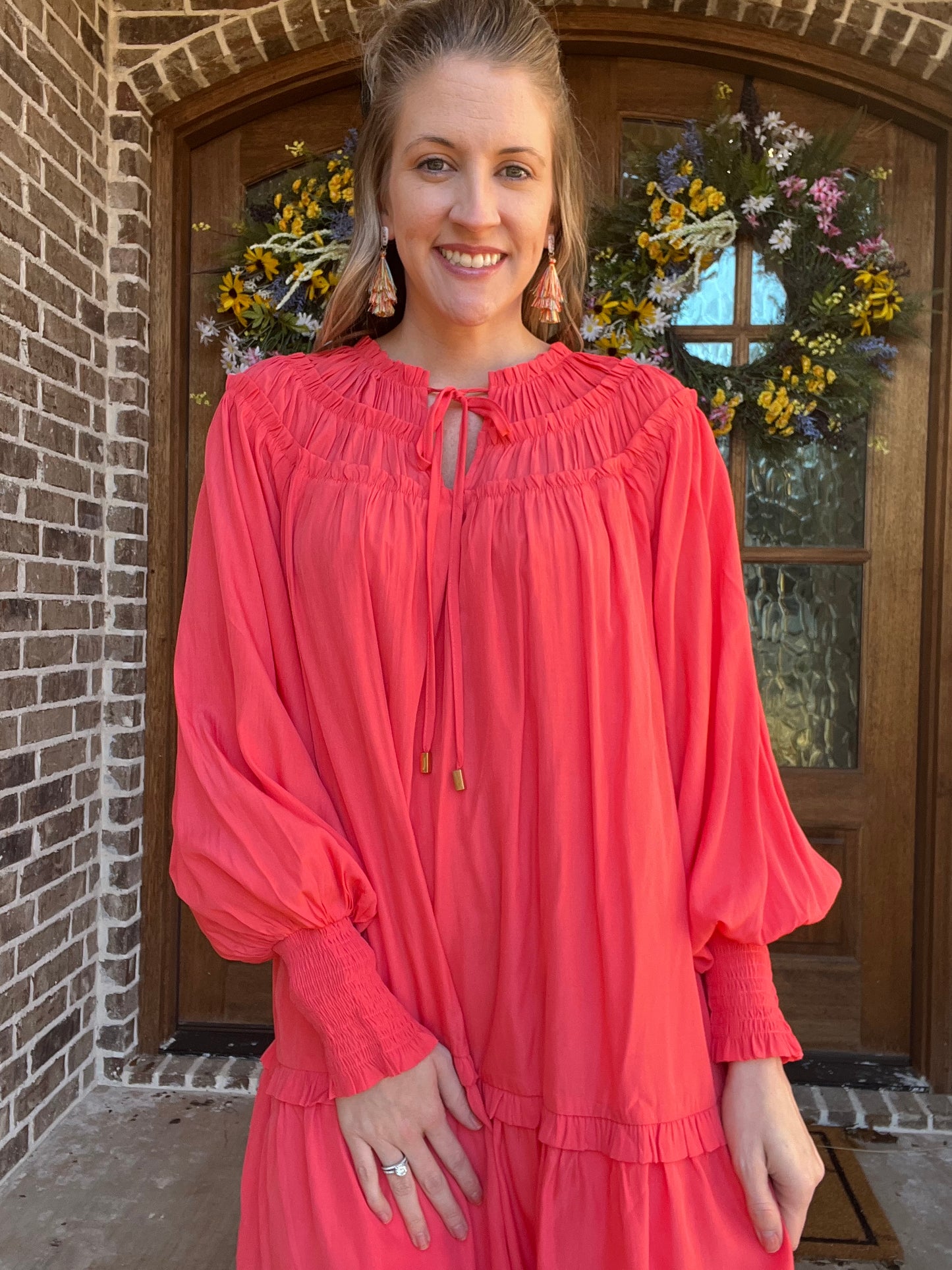 Carley chic detail dress- Coral