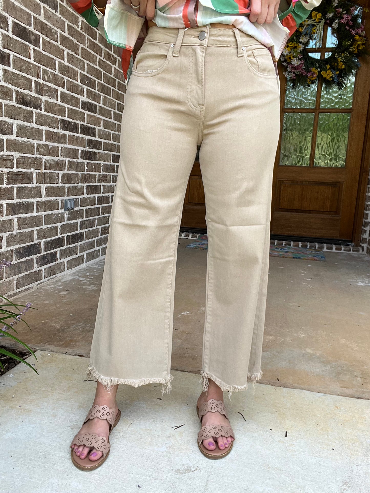 Risen high rise wide crop pants - taupe