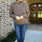 Mock neck ribbed sweater- mocha
