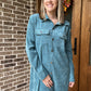 Teal corduroy button down dress