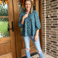 Teal floral print ruffle neck top