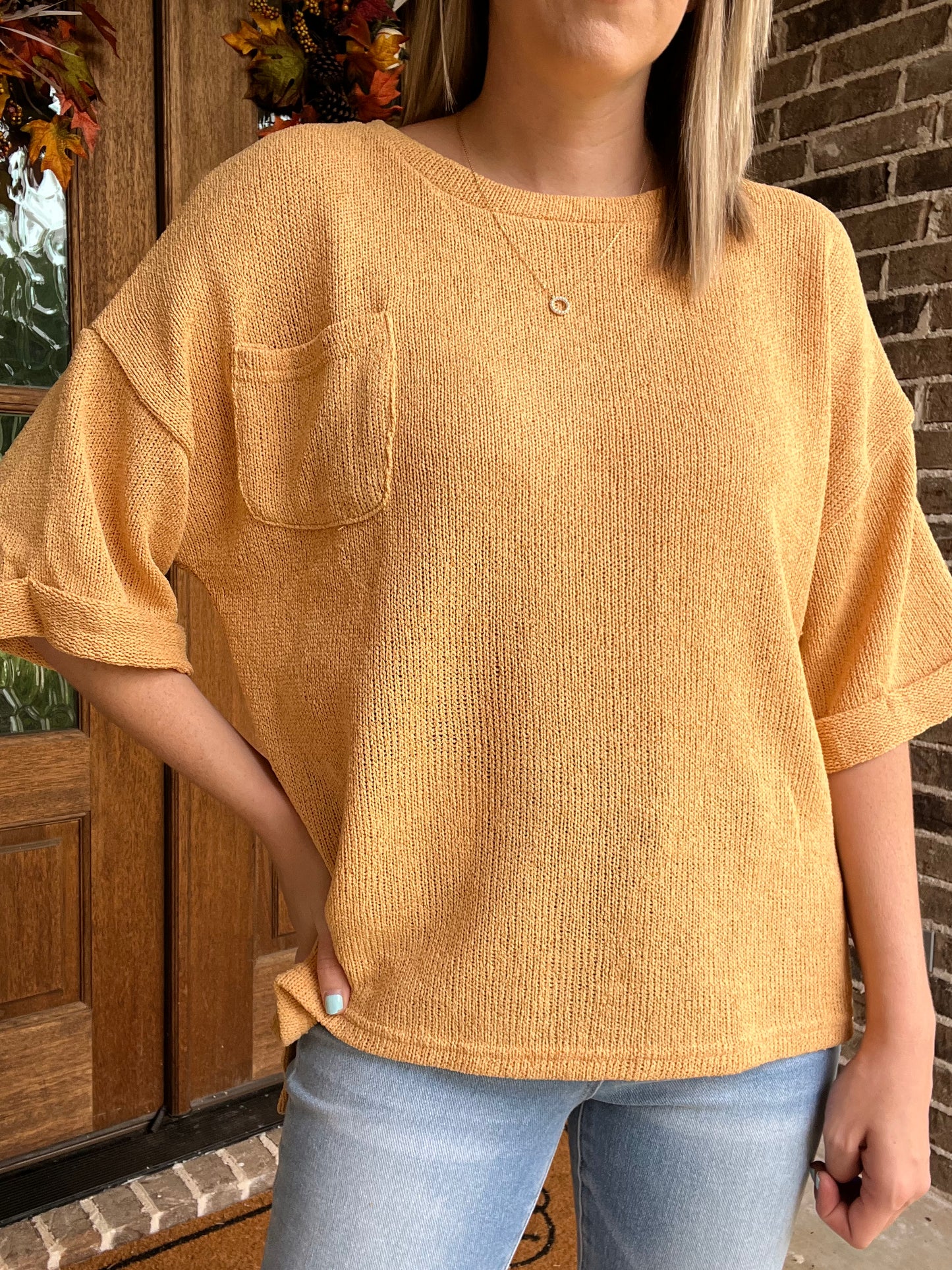 Short sleeve knit top- Mustard