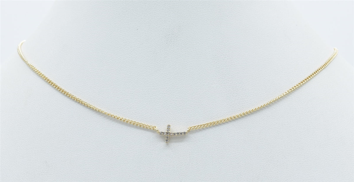 Gold Chain with Sideways Rhinestone Cross