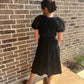Puffed sleeve tiered midi dress - black