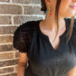 Puffed sleeve tiered midi dress - black