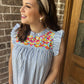 Blue stripe embroidery dress