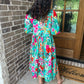 Tropical floral peasant midi dress