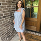 Blue stripe embroidery dress