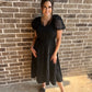 Puffed sleeve tiered midi dress - black