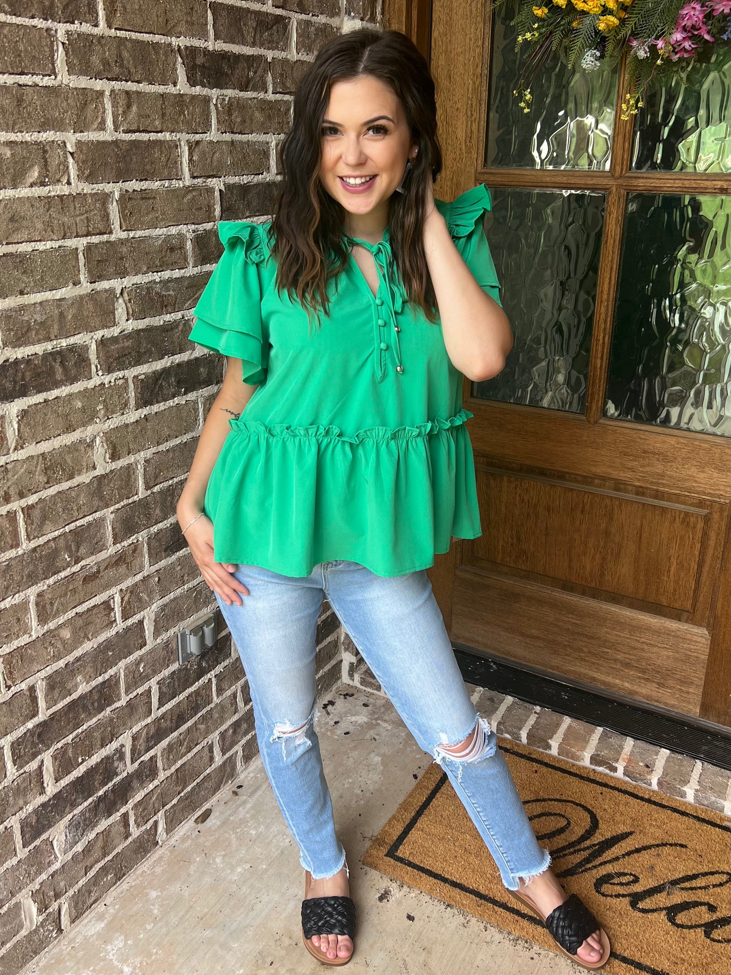 Kelly green ruffle top