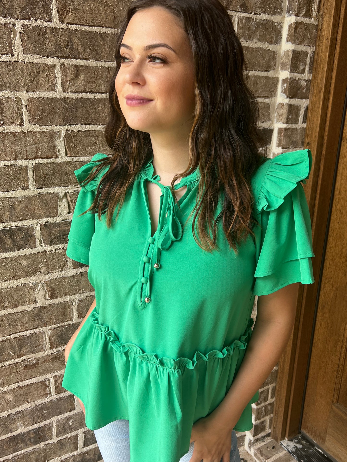 Kelly green ruffle top