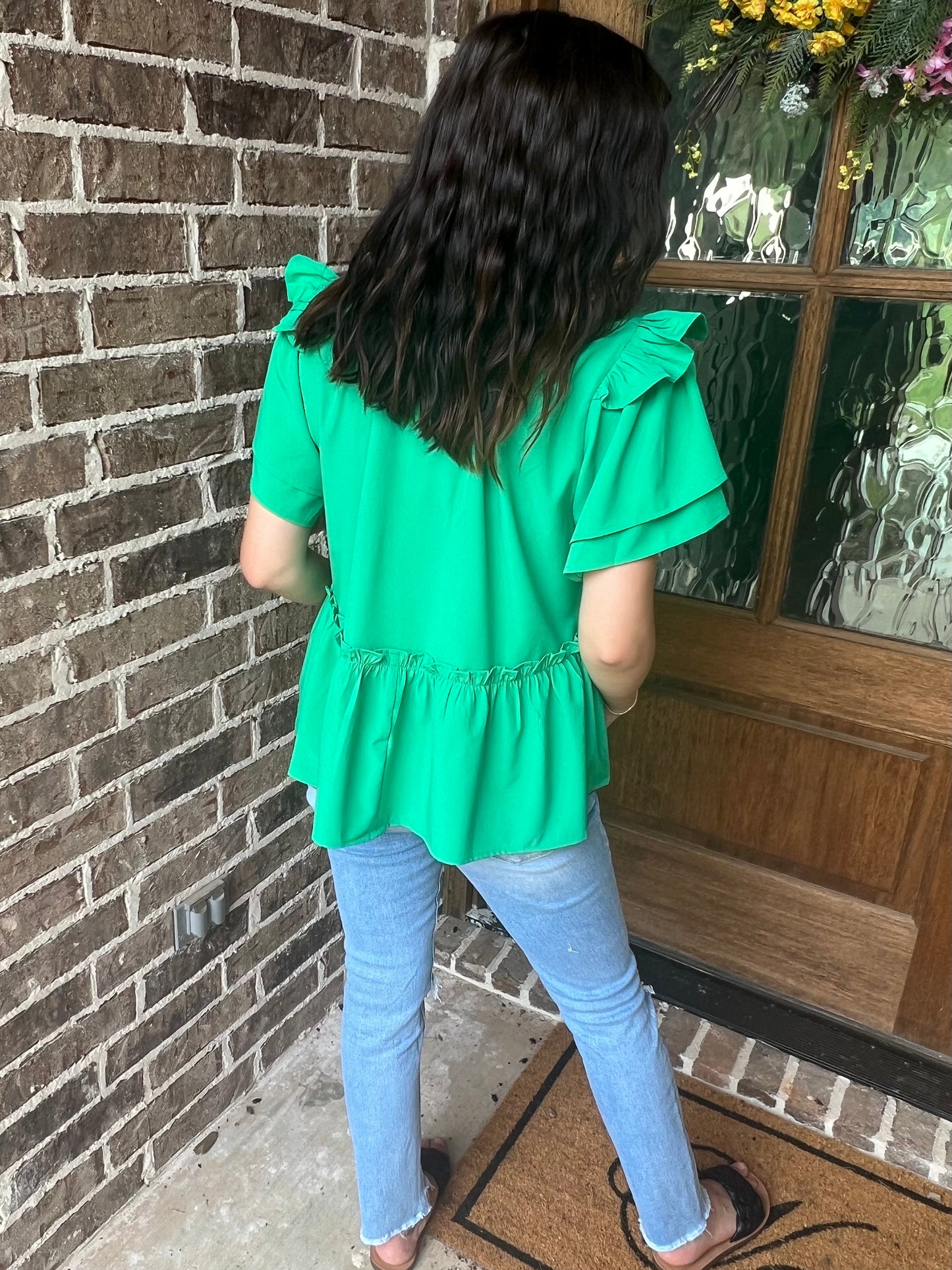 Kelly green ruffle top