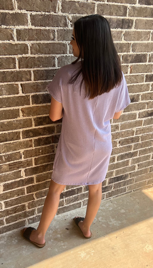 Cami ribbed short sleeve dress- purple