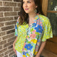 Green mix retro floral top