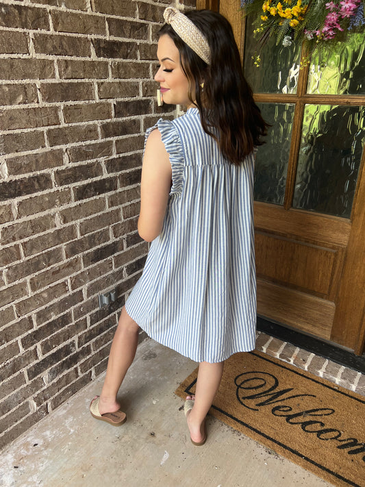 Blue stripe embroidery dress