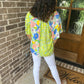 Green mix retro floral top