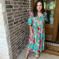 Tropical floral peasant midi dress