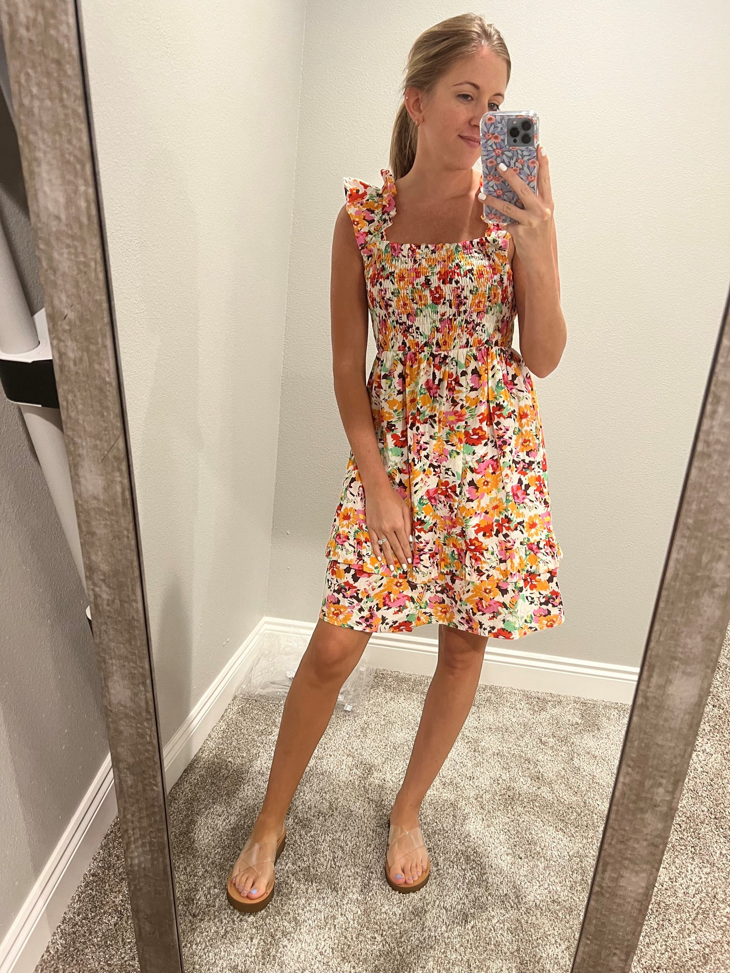 smocked dress with back-tie