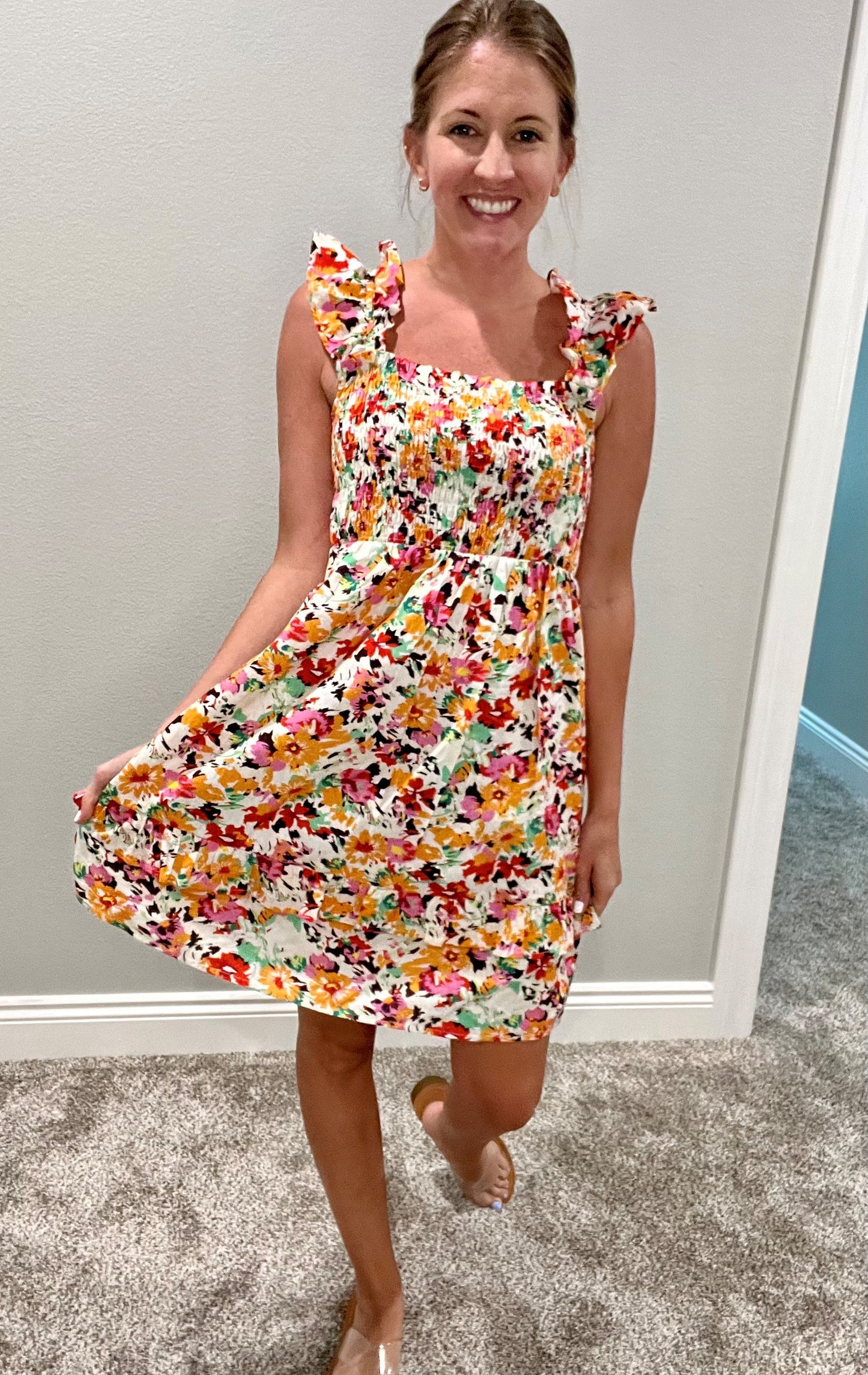 smocked dress with back-tie