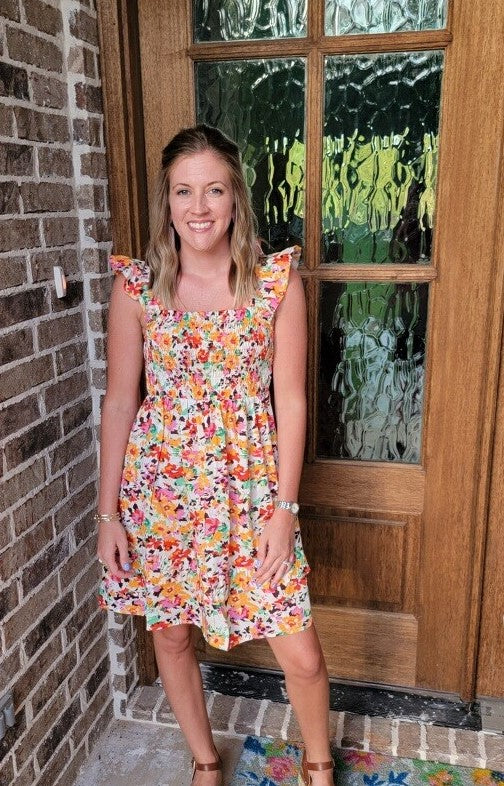 smocked dress with back-tie