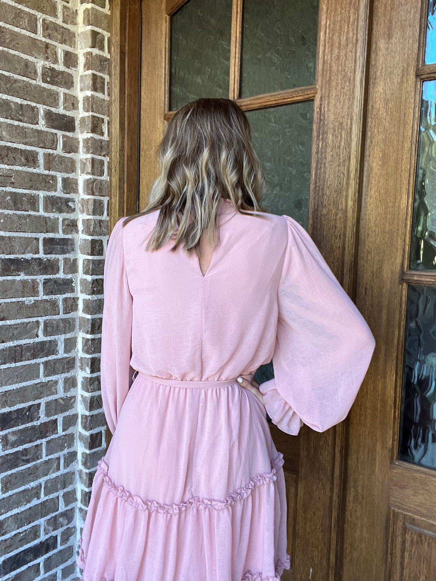 Long sleeve ruffled dress- light pink