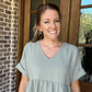 v-neck babydoll top- sage