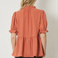 Short sleeve top with ruffles- burnt orange