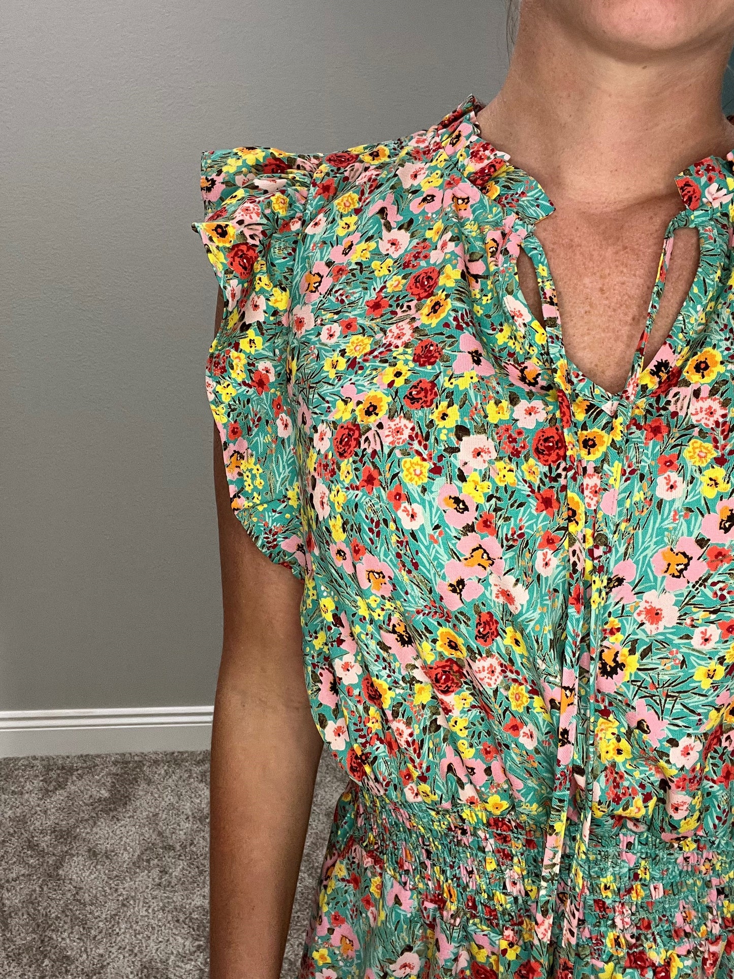 Tiered layered floral dress- kelly green