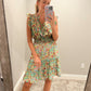 Tiered layered floral dress- kelly green