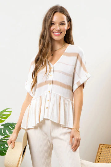 Striped button down- khaki