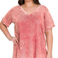Acid wash v-neck- Rose