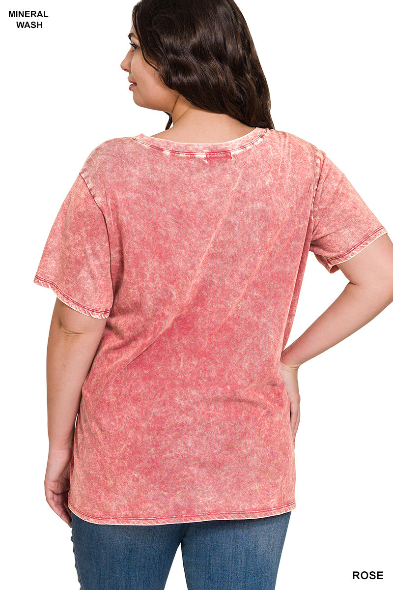 Acid wash v-neck- Rose