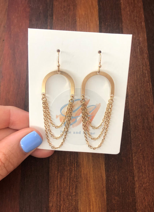 tripe chain drop earrings