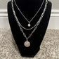 Coin and pearl charm necklace- silver