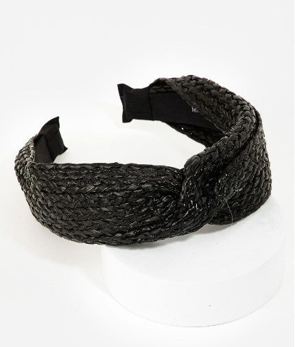Straw braided headband - black