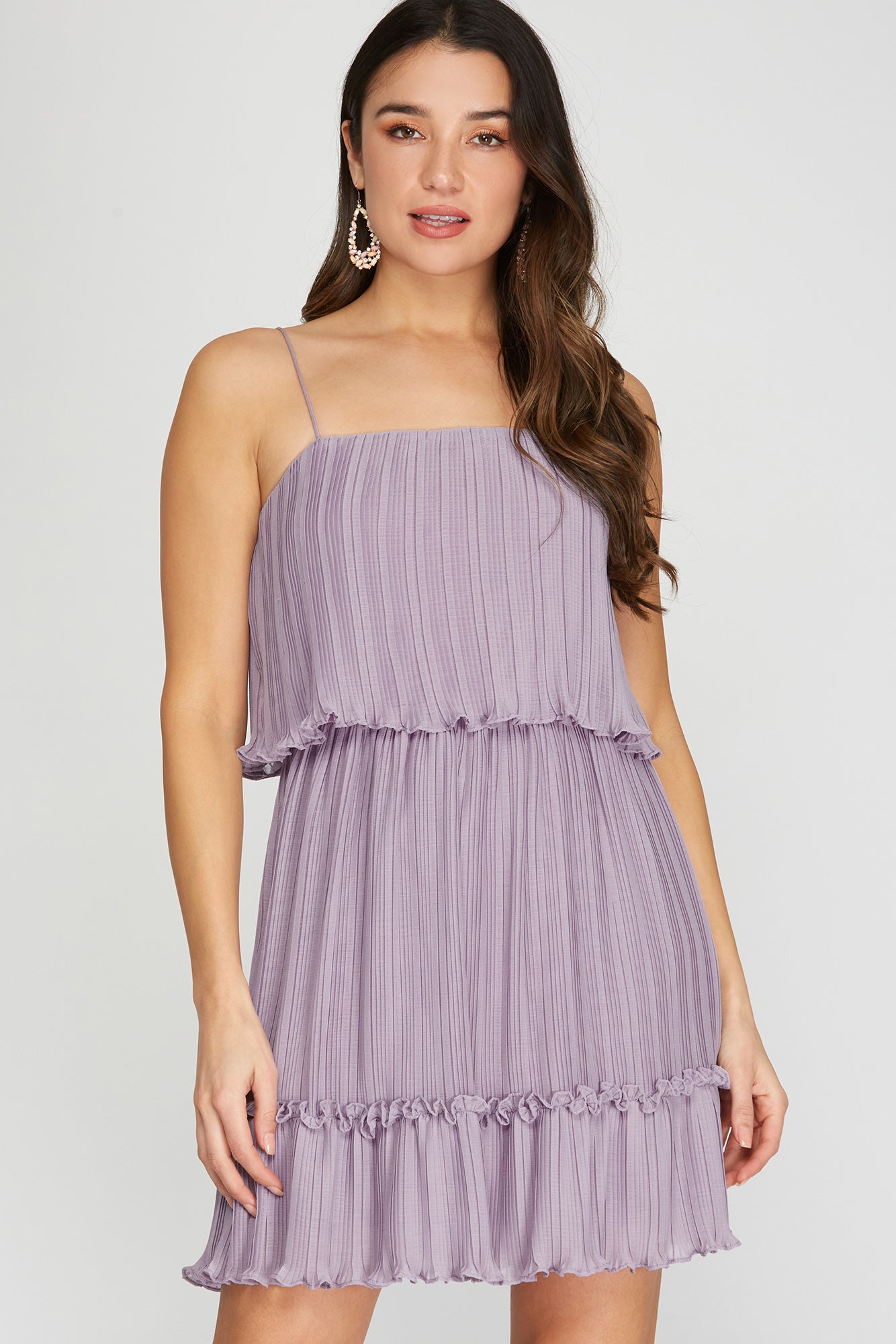 CAMI PLEATED TUBE DRESS- LILAC