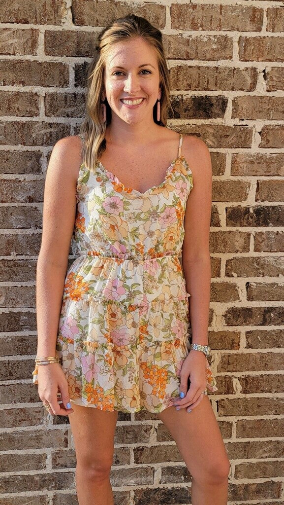 Floral romper- pink/ orange
