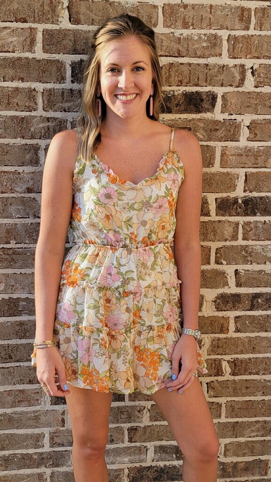 Floral romper- pink/ orange