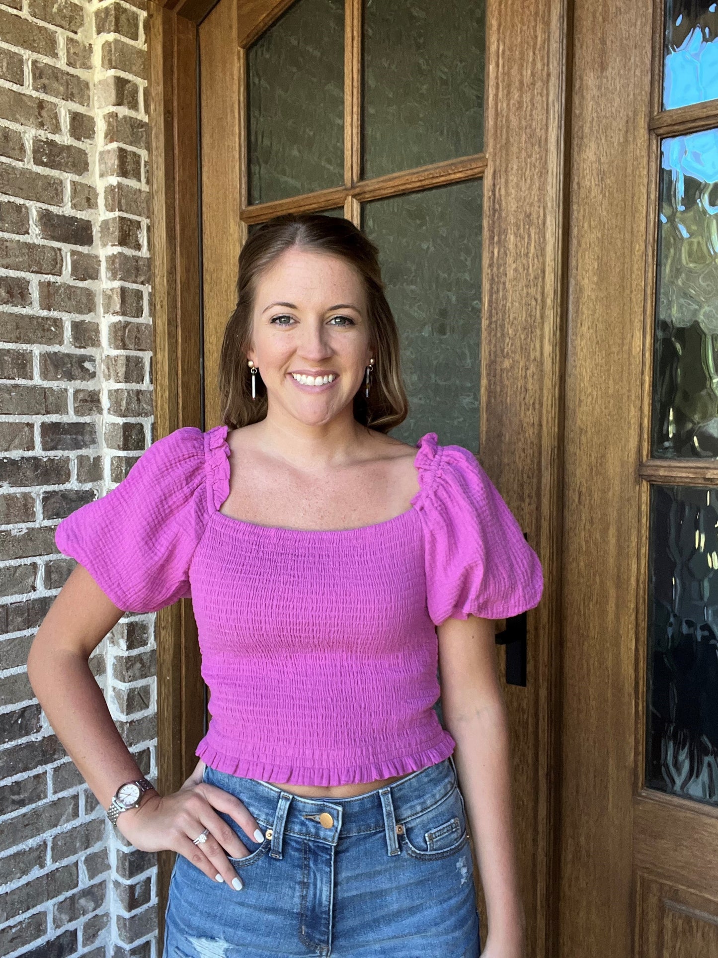 Berry puff sleeve top
