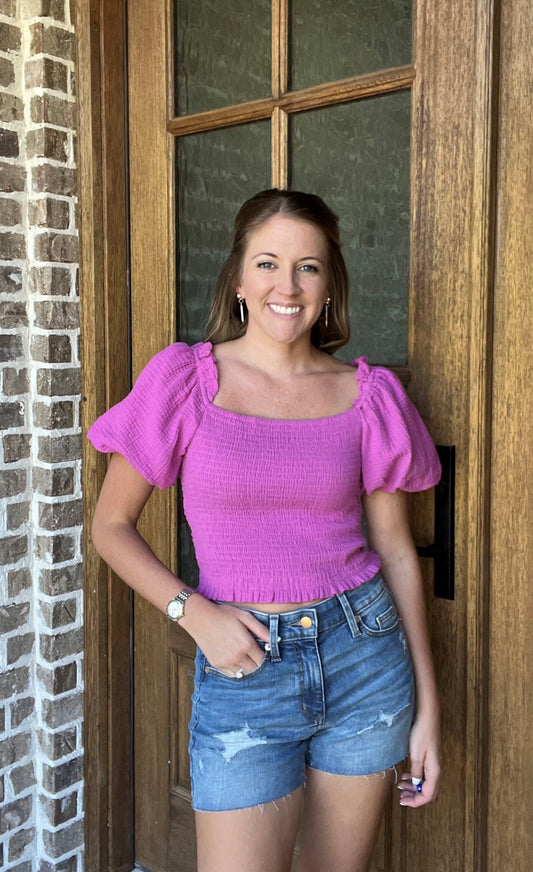 Berry puff sleeve top