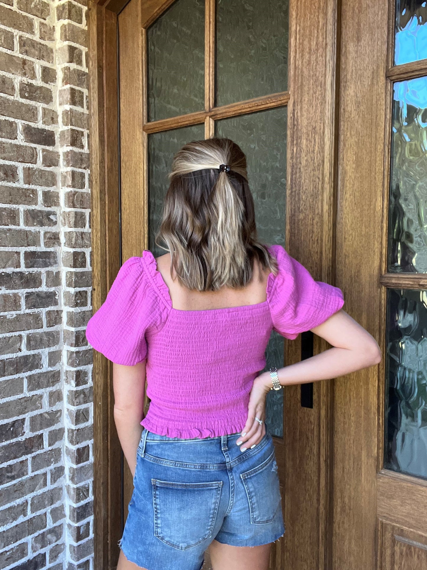 Berry puff sleeve top