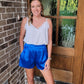 Satin high waisted shorts- royal blue