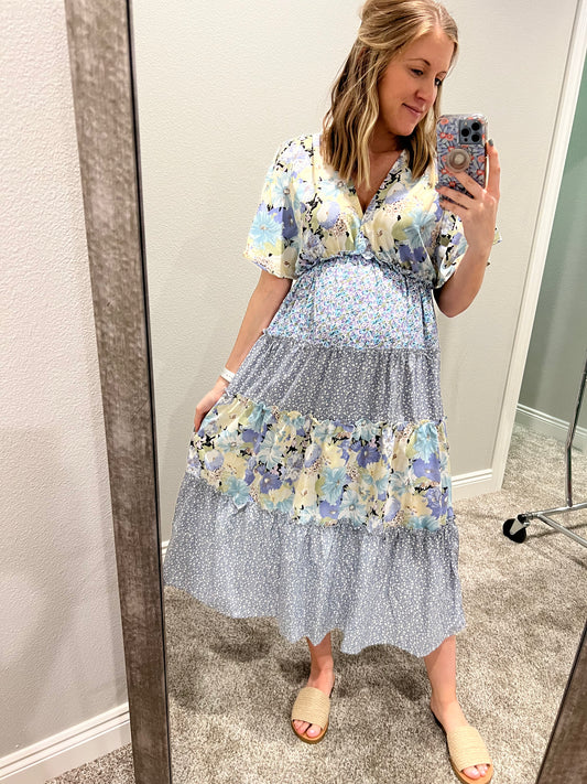 Mixed floral print midi dress