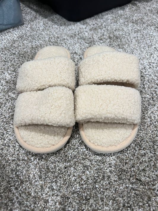 Fuzzy double strap slippers