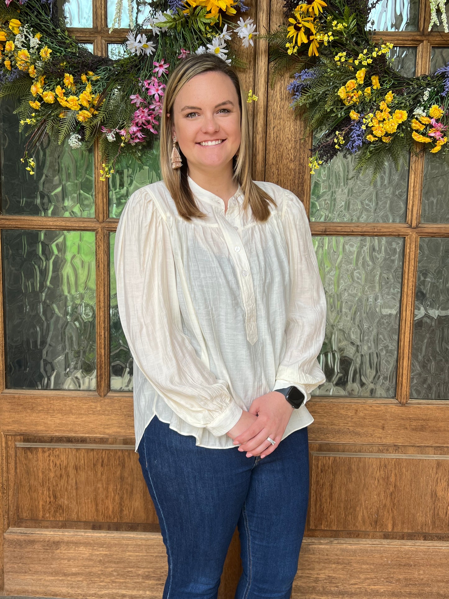 Button down long sleeve top - cream